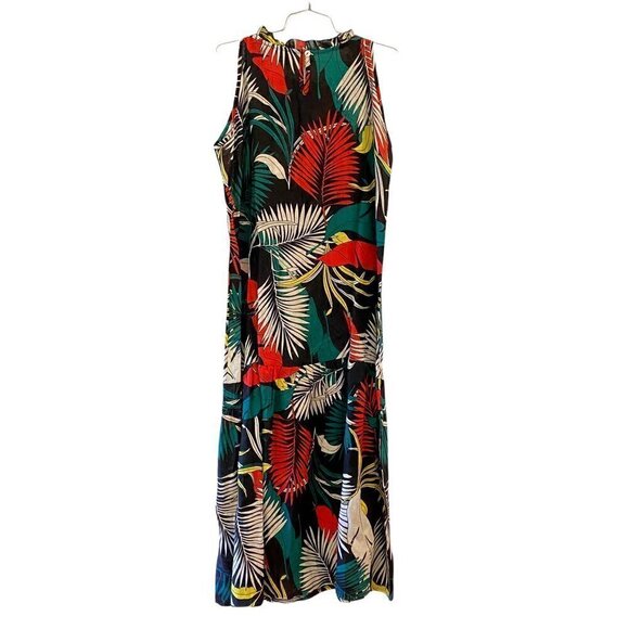 NEW Piazza Del Tempio Fit Flare Maxi Dress Black Floral Linen Sleeveless Medium - Picture 6 of 11